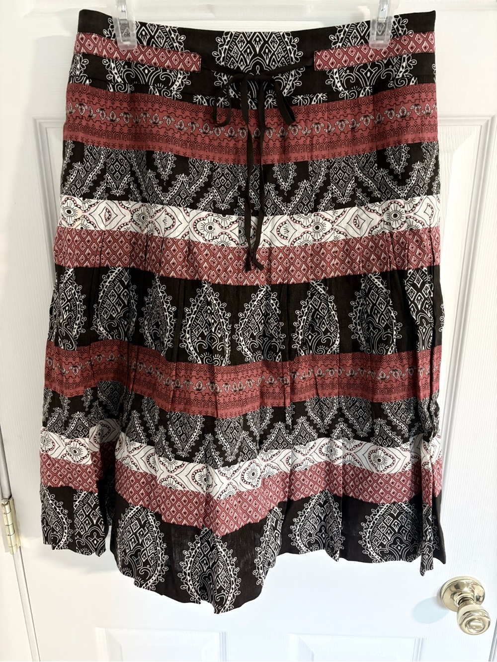 LOFT Brown, Rust & White Patterned Midi Skirt
